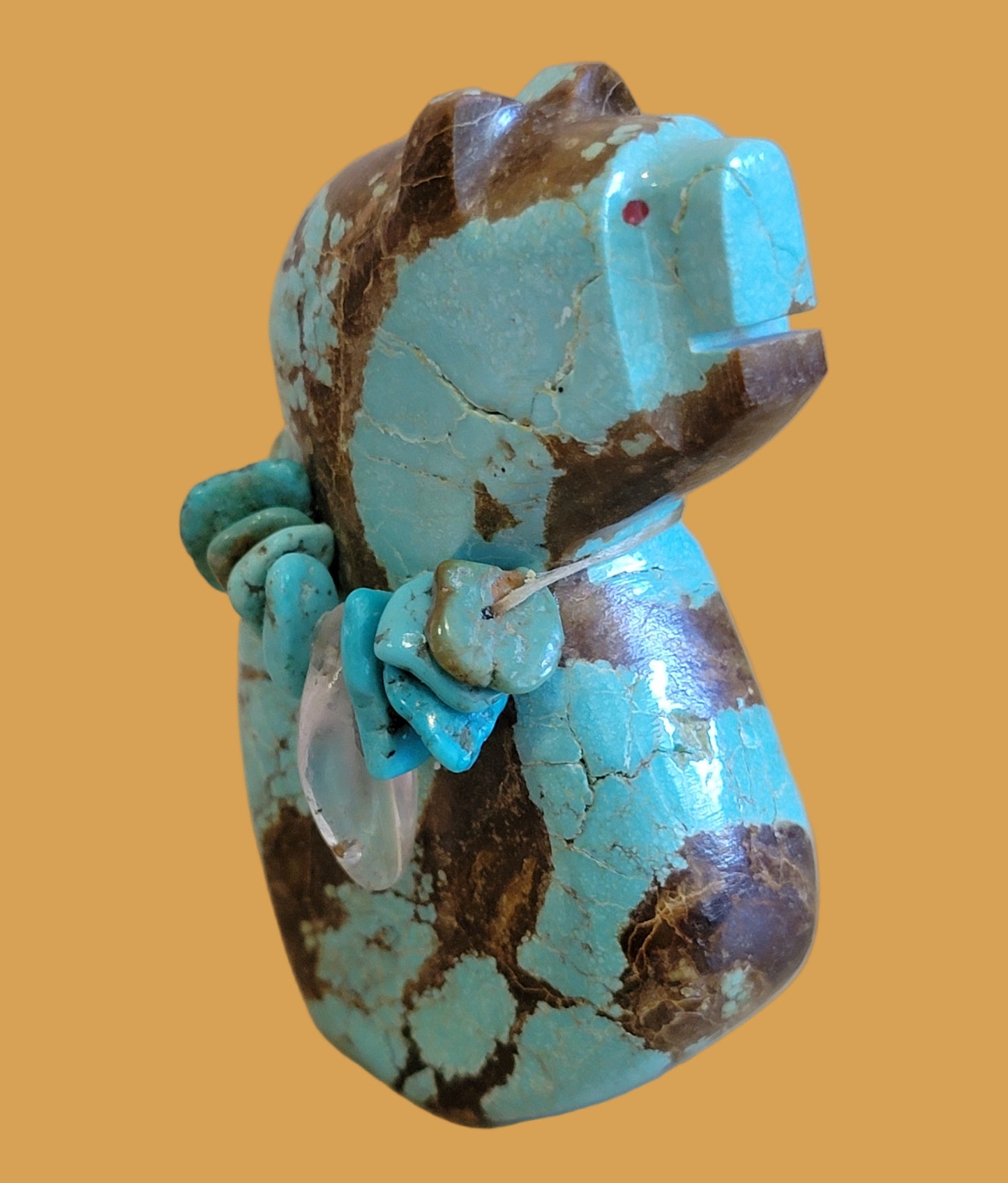 Magical Turquoise Standing Bear w/ Turquoise and Crystal Necklace Zuni Fetish