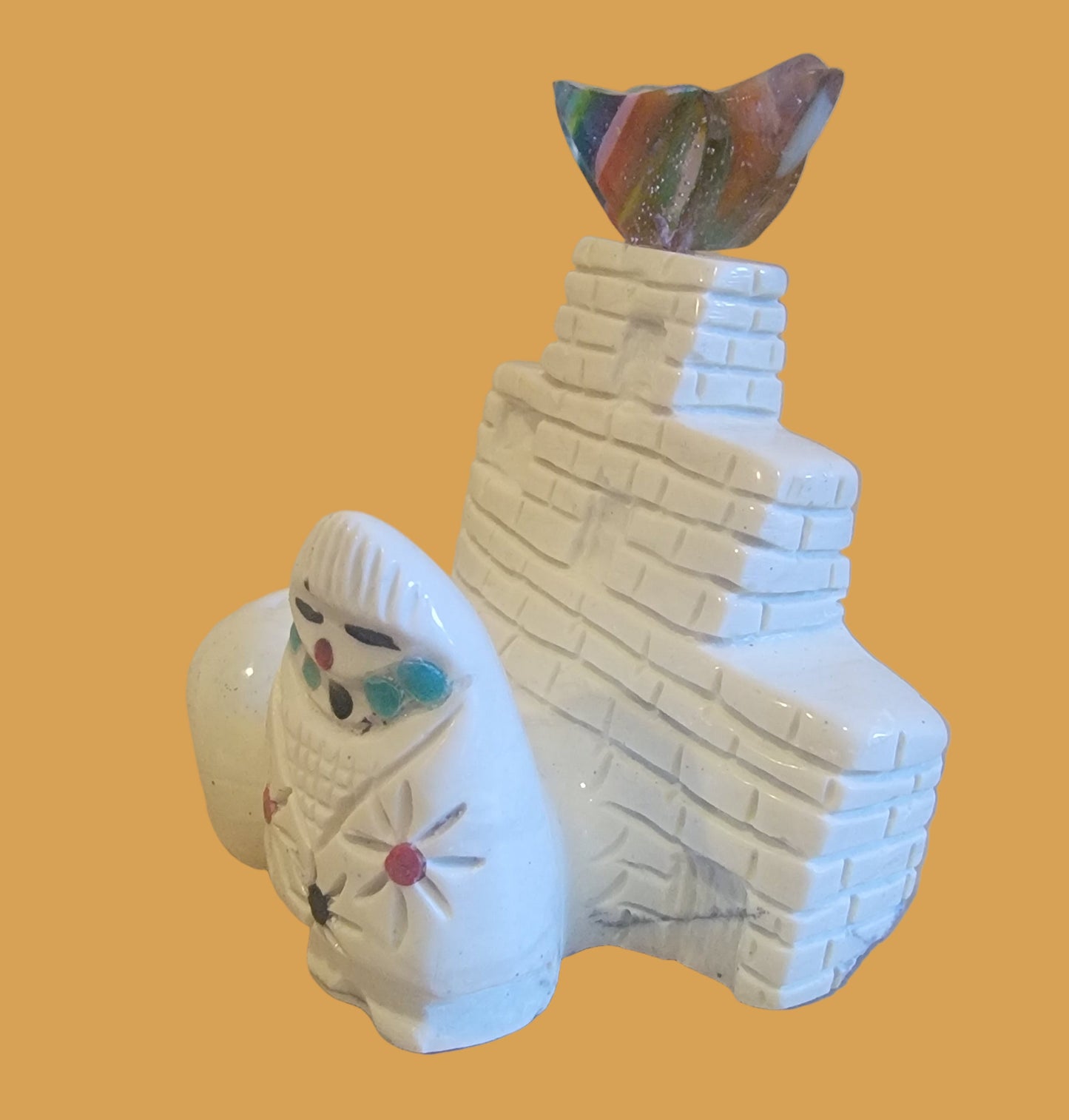 Serpentine Maiden, Horno and Pueblo w/ Surfite Messenger Bird Zuni Fetish