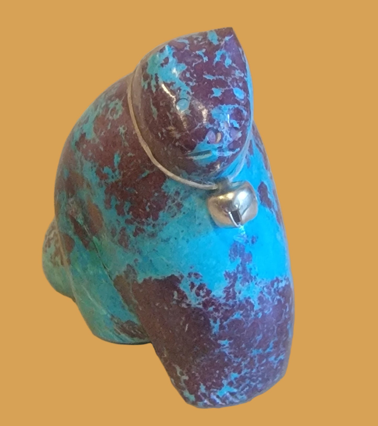 Chrysocolla Kitty Cat w/ Bell Collar Zuni Fetish
