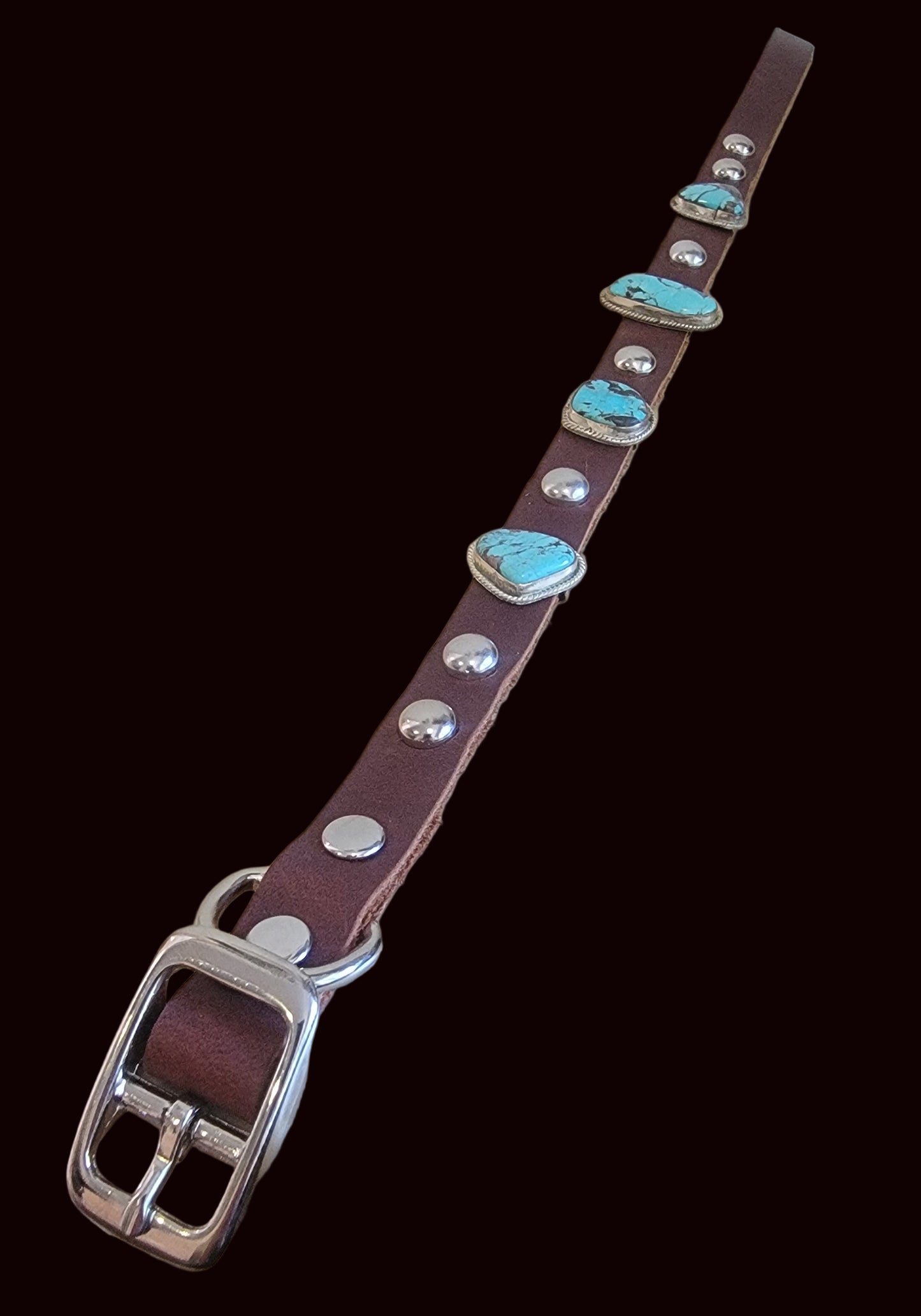 Beautiful Turquoise w/Sterling Leather Dog Collar For the "Dog Who Has Everything!" Indian Jewelry