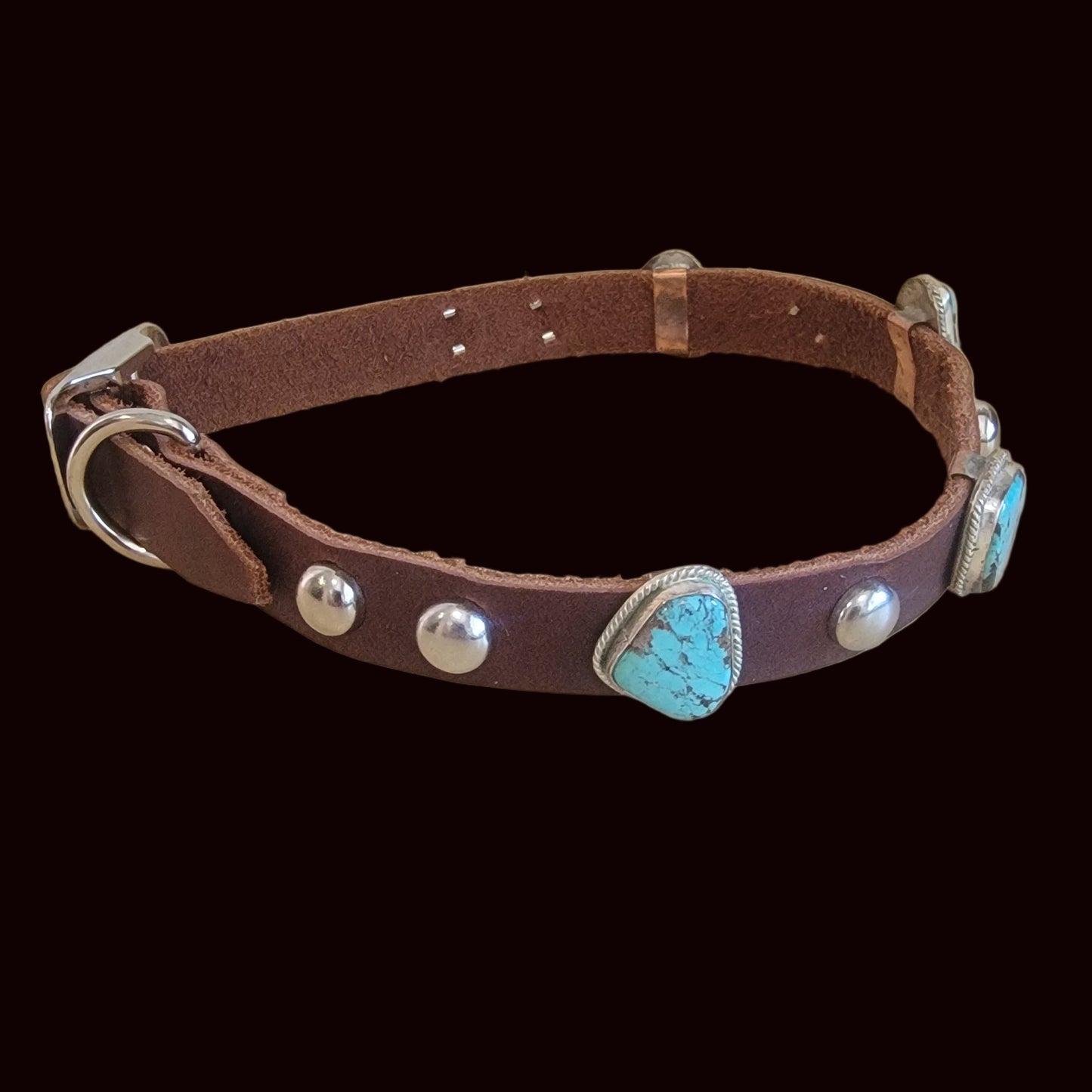 Beautiful Turquoise w/Sterling Leather Dog Collar For the "Dog Who Has Everything!" Indian Jewelry