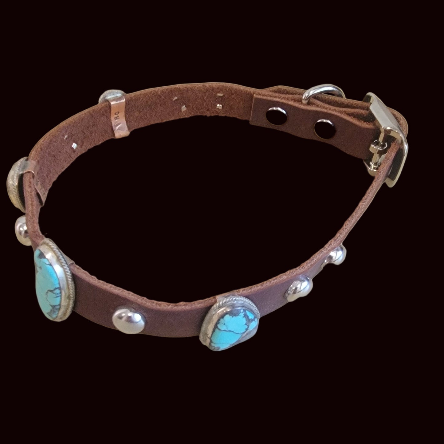 Beautiful Turquoise w/Sterling Leather Dog Collar For the "Dog Who Has Everything!" Indian Jewelry