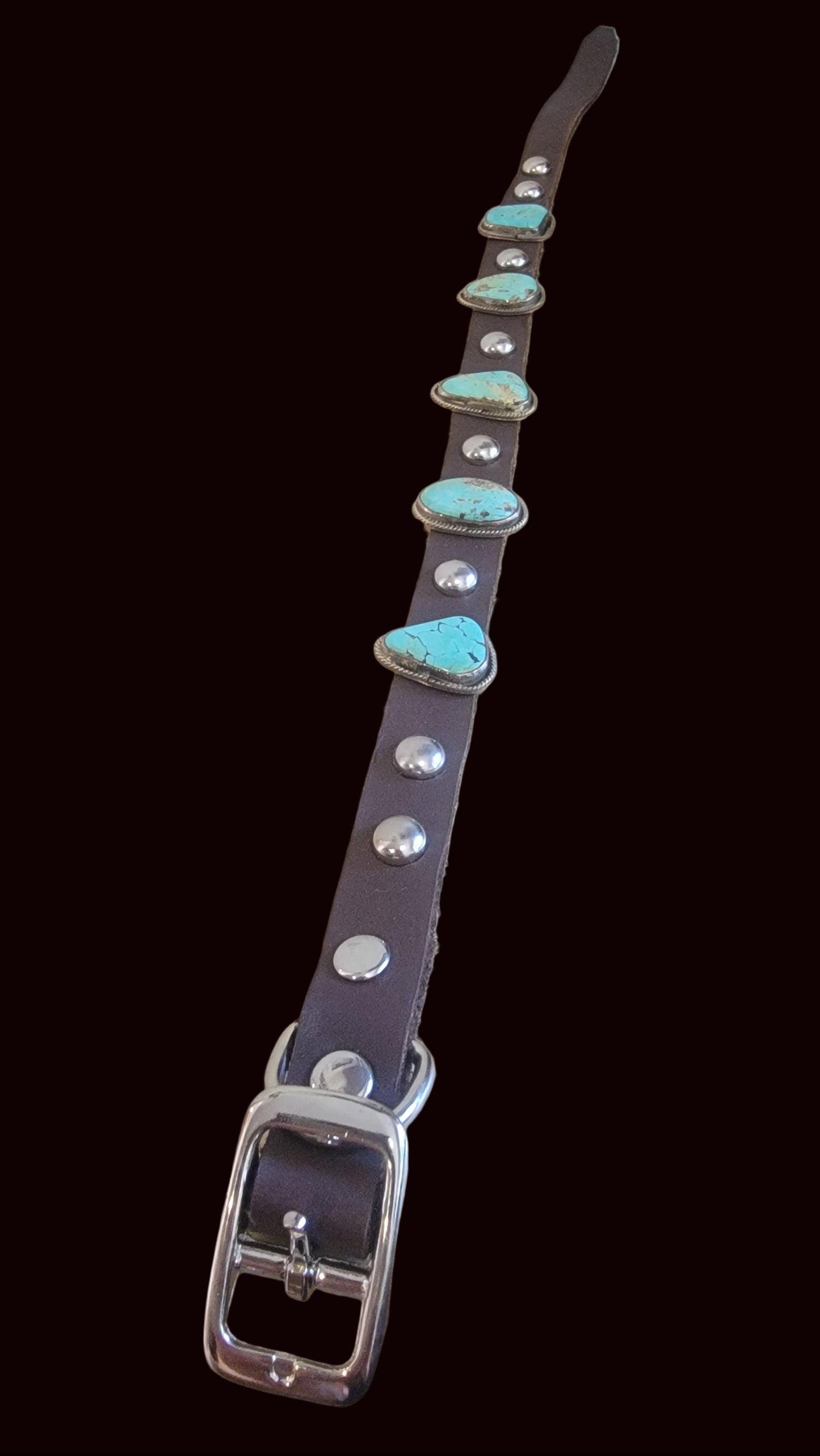 Stylish Sterling, Turquoise and Leather Dog Collar For Your Precious Furbaby / Indian Jewelry