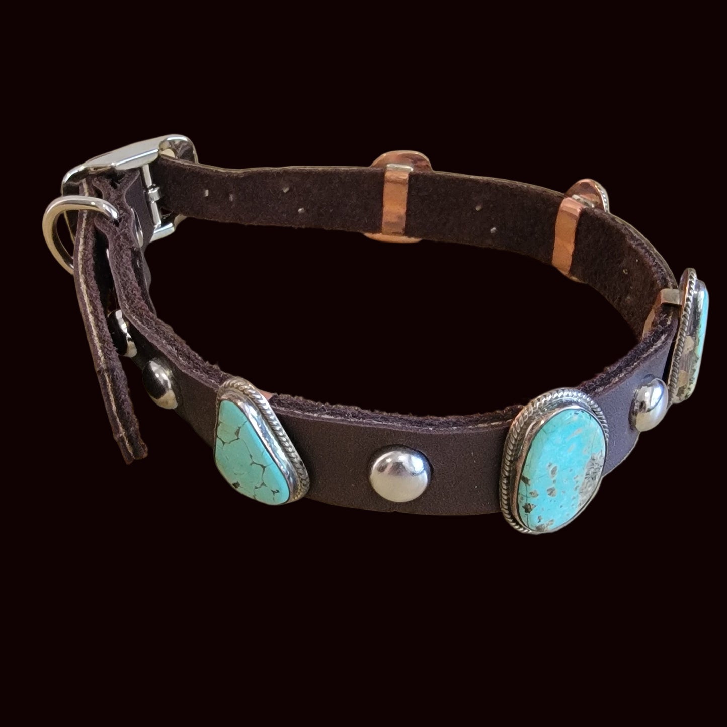 Stylish Sterling, Turquoise and Leather Dog Collar For Your Precious Furbaby / Indian Jewelry