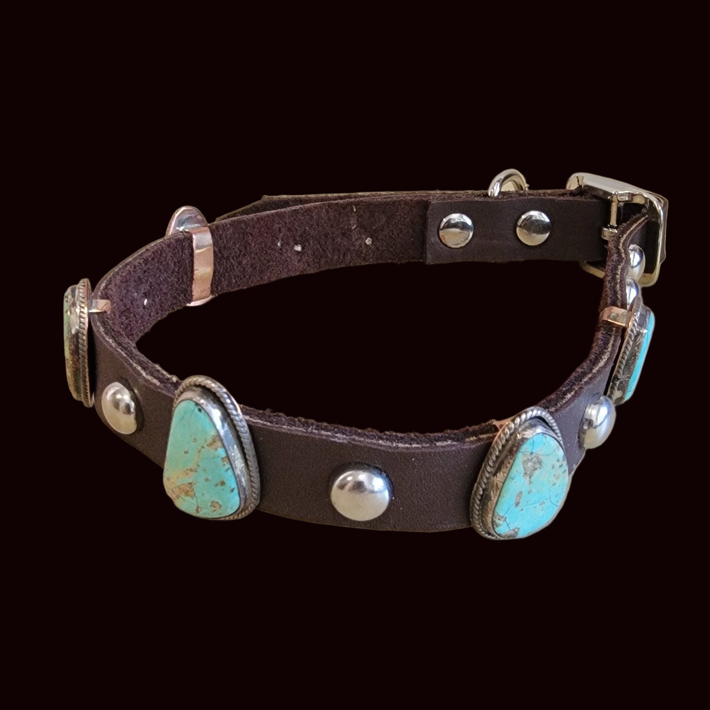 Stylish Sterling, Turquoise and Leather Dog Collar For Your Precious Furbaby / Indian Jewelry