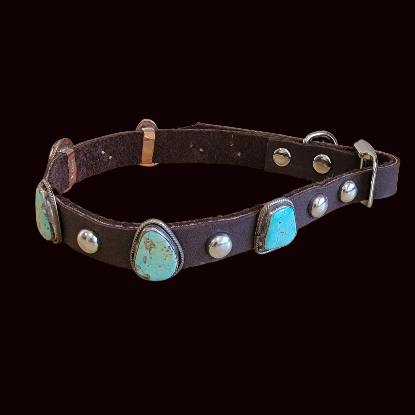 Stylish Sterling, Turquoise and Leather Dog Collar For Your Precious Furbaby / Indian Jewelry