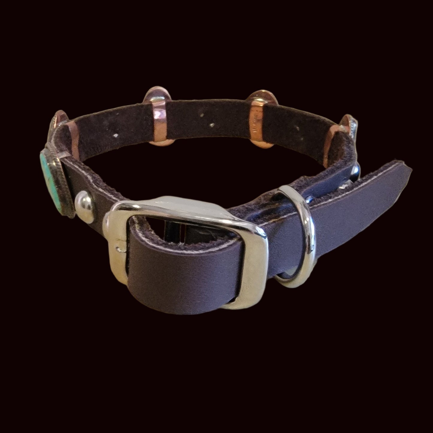 Stylish Sterling, Turquoise and Leather Dog Collar For Your Precious Furbaby / Indian Jewelry
