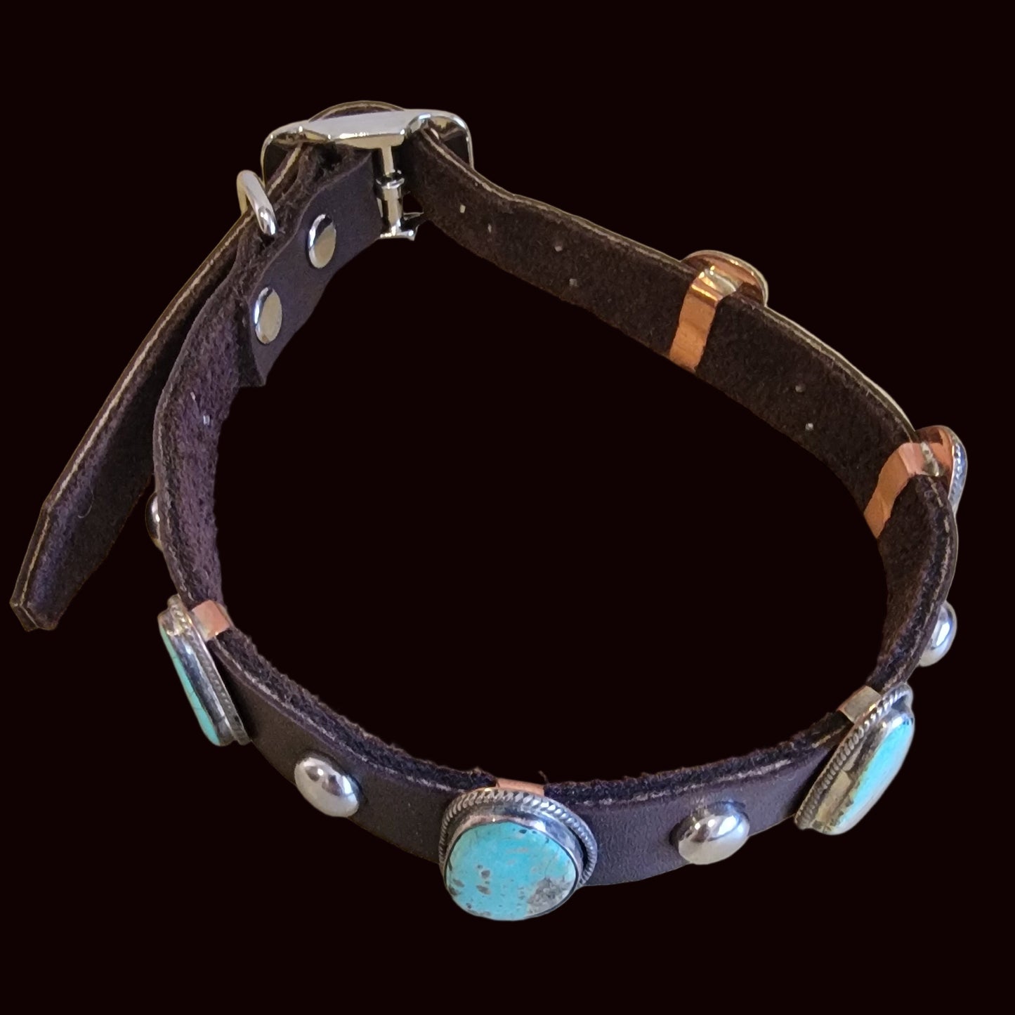 Stylish Sterling, Turquoise and Leather Dog Collar For Your Precious Furbaby / Indian Jewelry