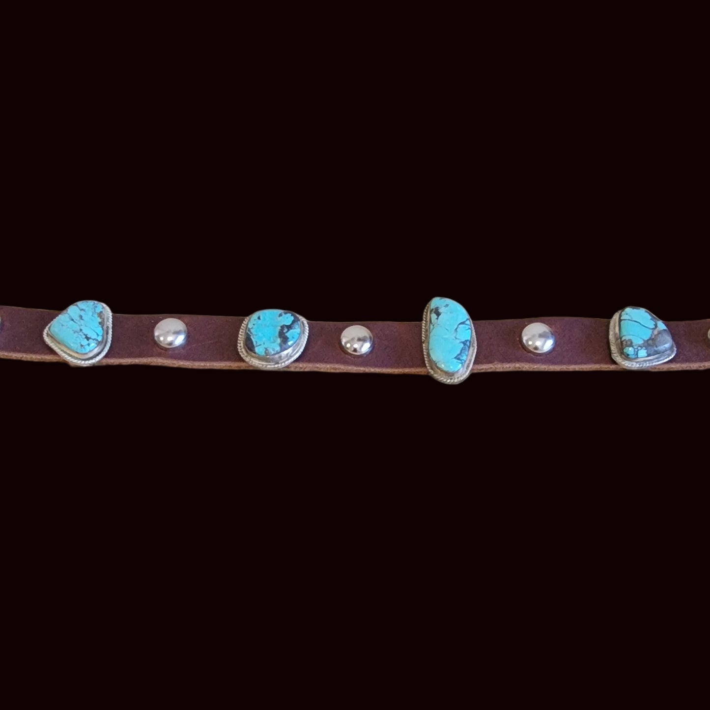Beautiful Turquoise w/Sterling Leather Dog Collar For the "Dog Who Has Everything!" Indian Jewelry