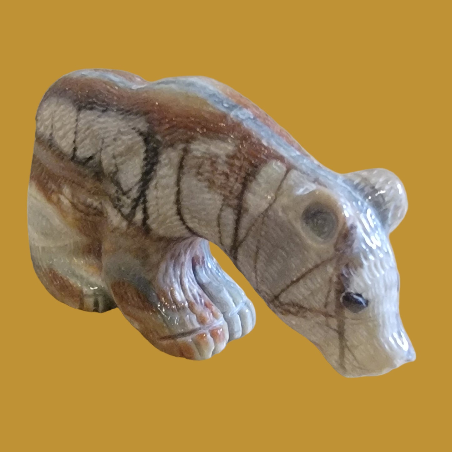Beautiful Picasso Marble Furry Bear Cub Zuni Fetish