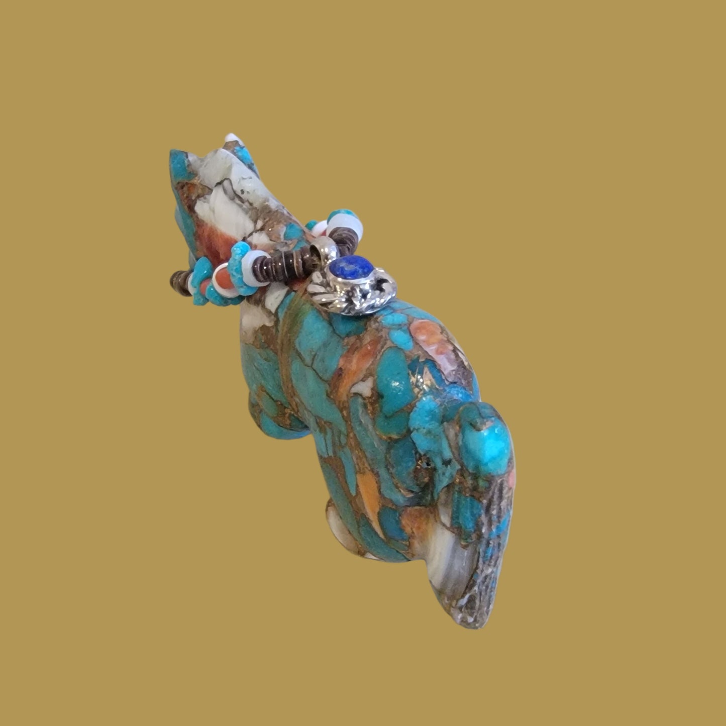 Elegant Composite Stone Horse w/ Amazing Sterling, Lapis and Heishe Bridle Zuni Fetish