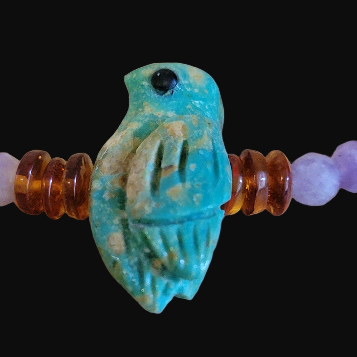Elisa Turquoise Bird w/ Amethyst, Chlorite and Amber Zuni Bracelet Indian Jewelry