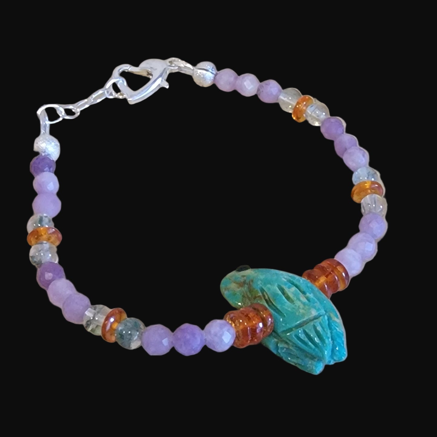 Elisa Turquoise Bird w/ Amethyst, Chlorite and Amber Zuni Bracelet Indian Jewelry