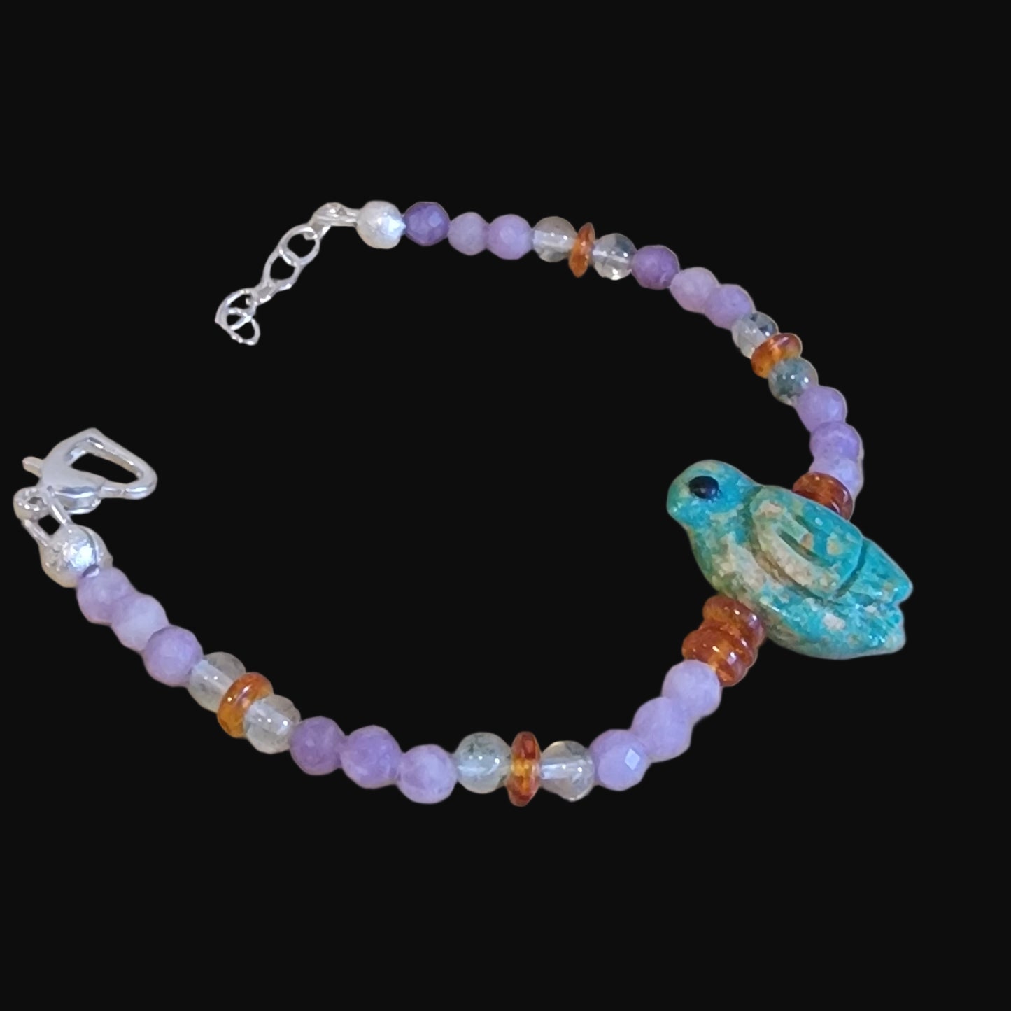Elisa Turquoise Bird w/ Amethyst, Chlorite and Amber Zuni Bracelet Indian Jewelry