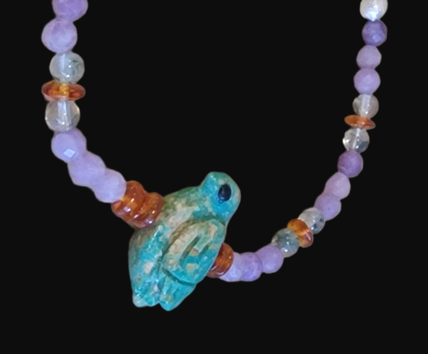 Elisa Turquoise Bird w/ Amethyst, Chlorite and Amber Zuni Bracelet Indian Jewelry