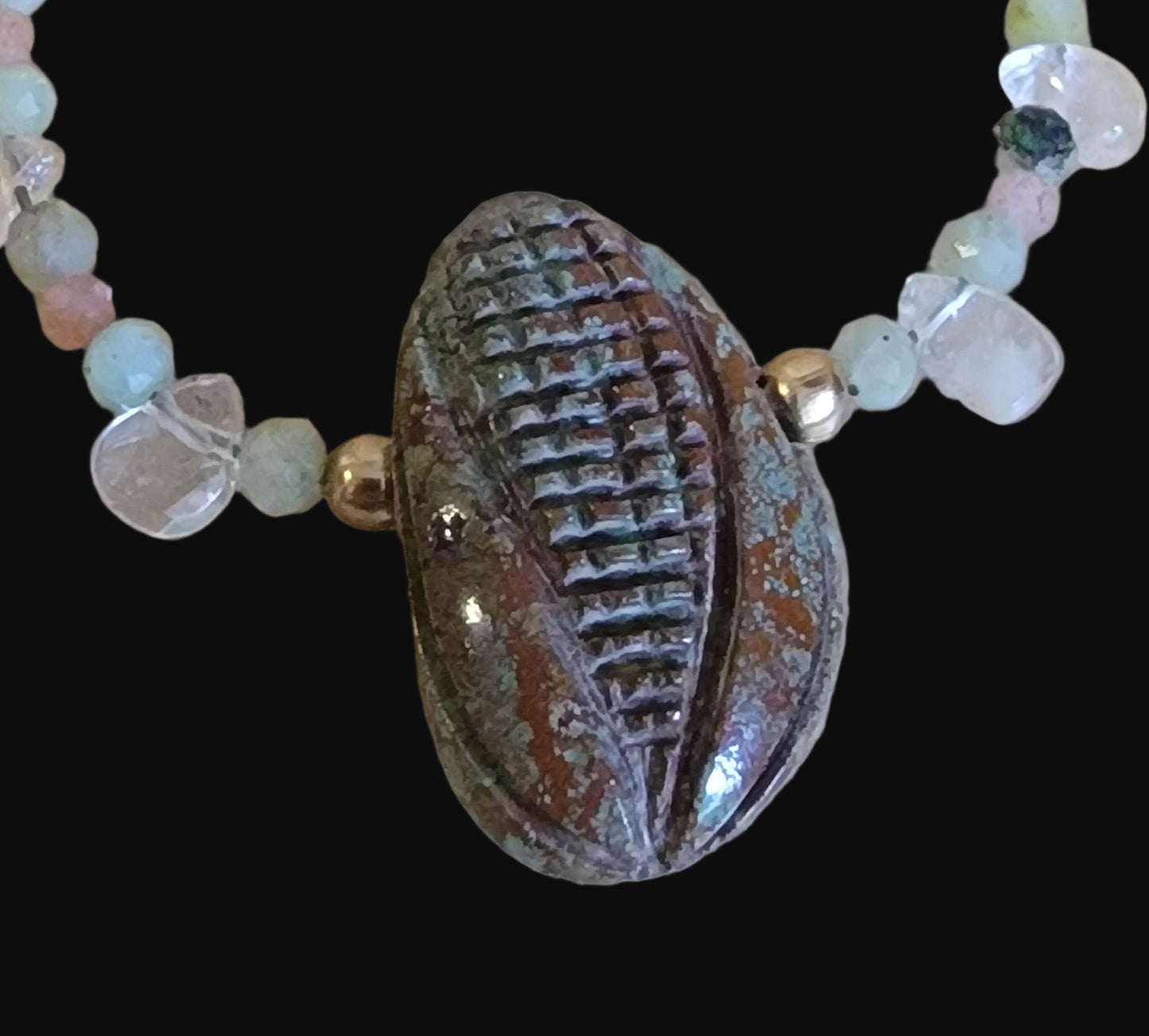 Campo Frio Turquoise Corn Maiden/ Zuni Corn Double Sided Bracelet w/Burma Jade, Rose Quartz and Citrine Indian Jewelry