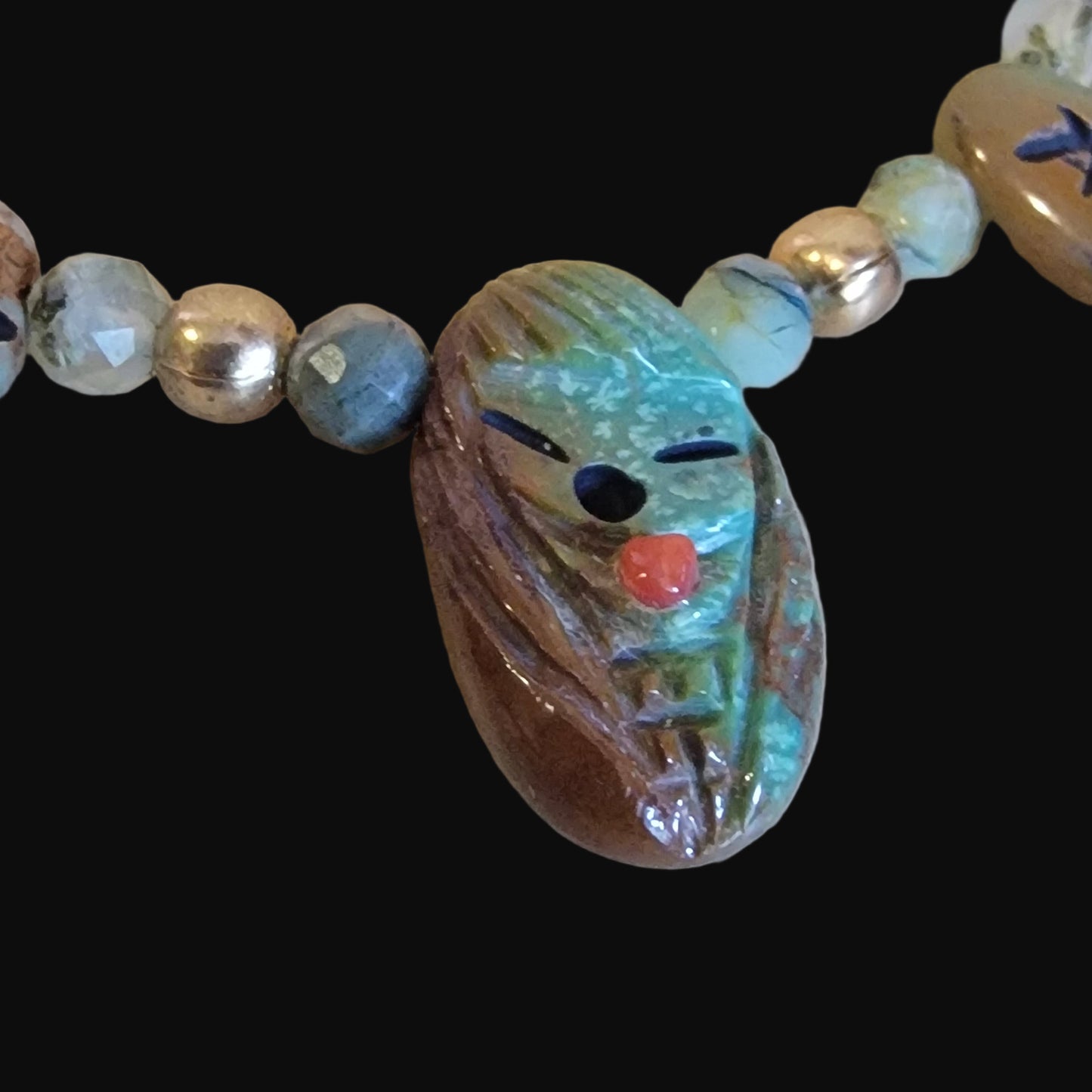 Campo Frio Turquoise Zuni Maiden/ Dragonfly and Stars Bracelet w/Prehnite, Amethyst and Amber Indian Jewelry