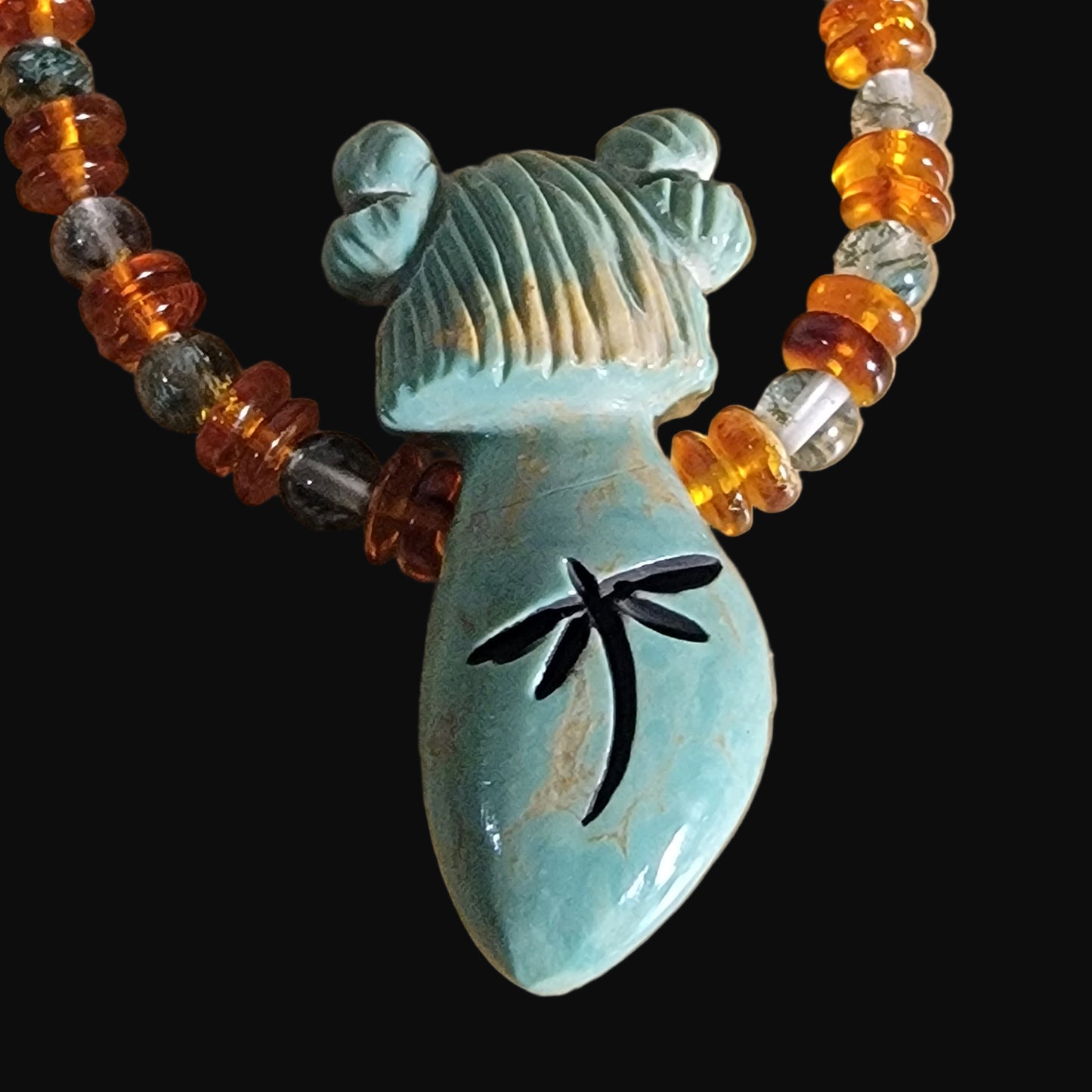 Elegant Elisa Turquoise Zuni Maiden Bracelet w/Amber and Prehnite Beads Indian Jewelry