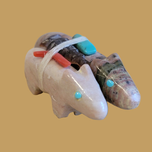 Traditional Double Bundled Wolf w/Pack Zuni Fetish