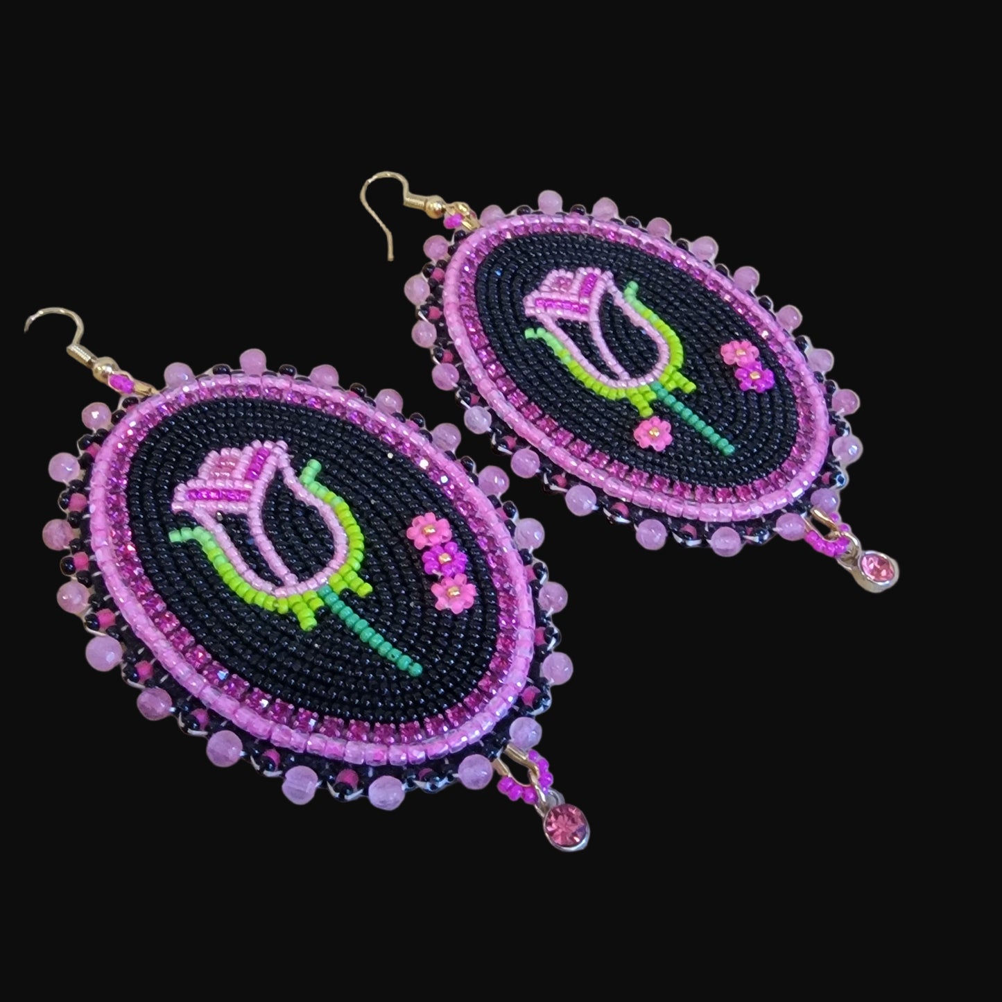 Shimmering Faceted Cut Glass Beaded Floral Navajo Earrings Indian Jewelry