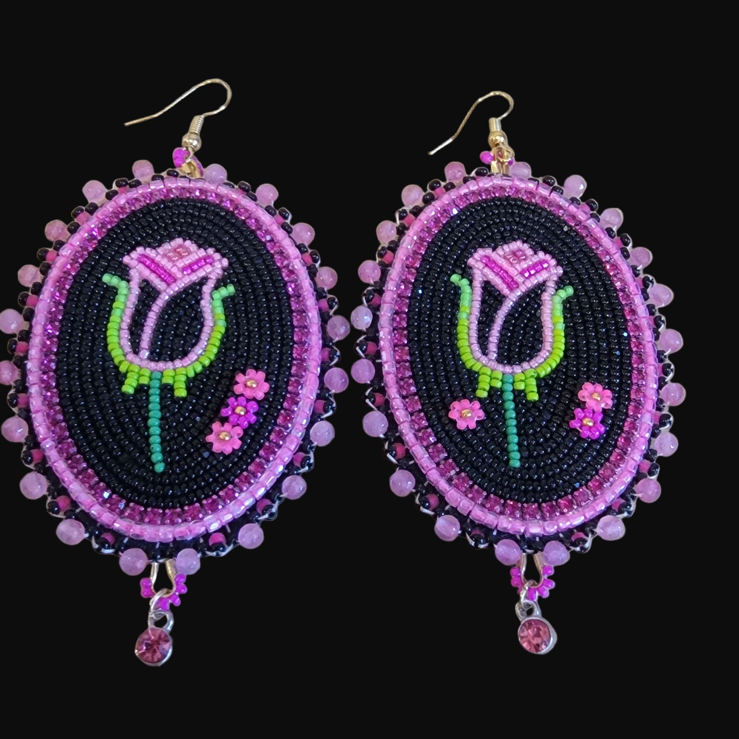 Shimmering Faceted Cut Glass Beaded Floral Navajo Earrings Indian Jewelry