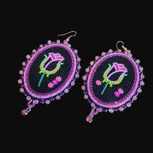 Shimmering Faceted Cut Glass Beaded Floral Navajo Earrings Indian Jewelry