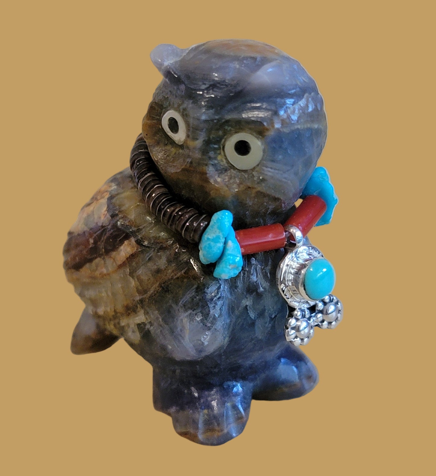 Bright Eyed Hoot Owl w/Fancy Jewelry Zuni Jewelry