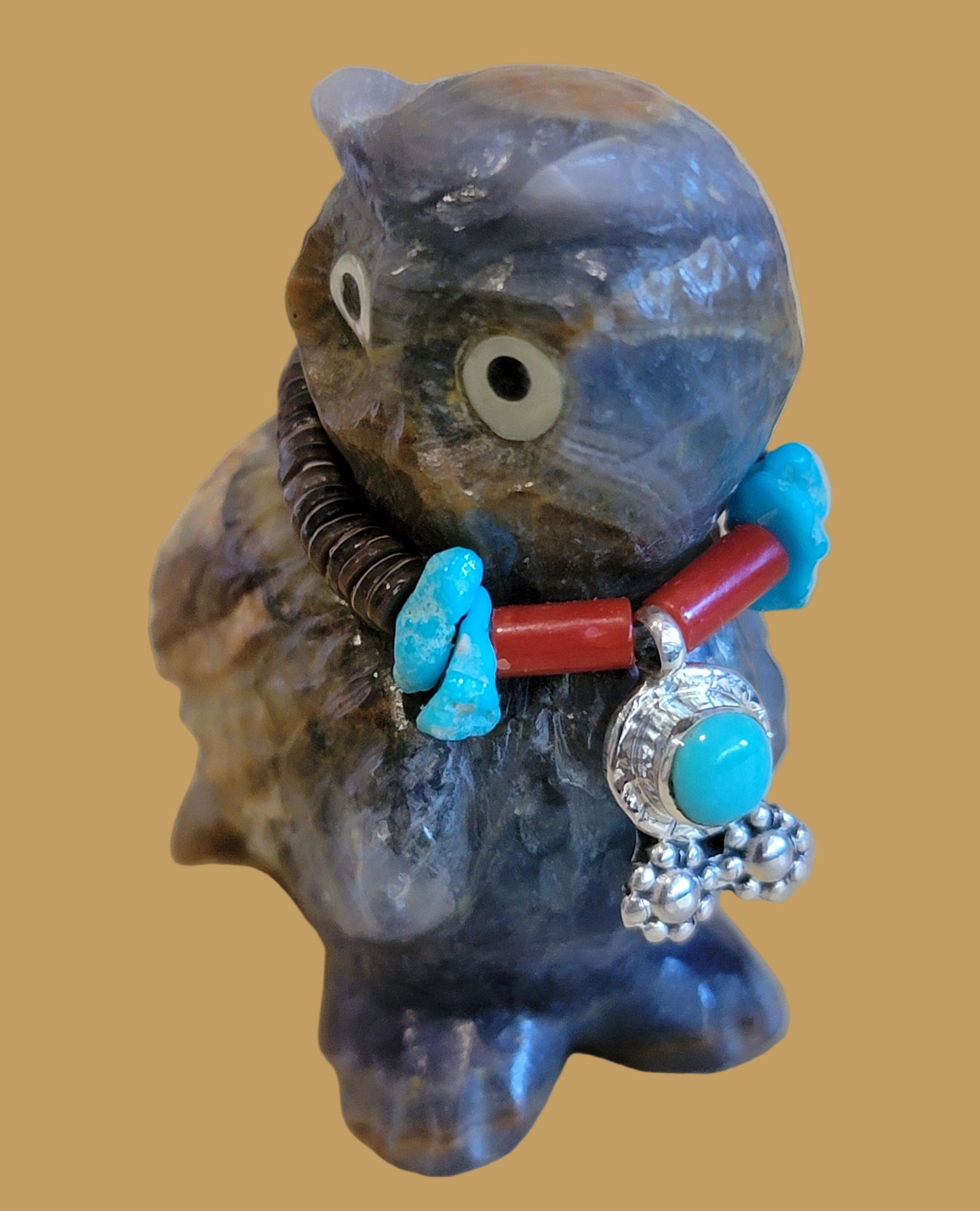 Bright Eyed Hoot Owl w/Fancy Jewelry Zuni Jewelry