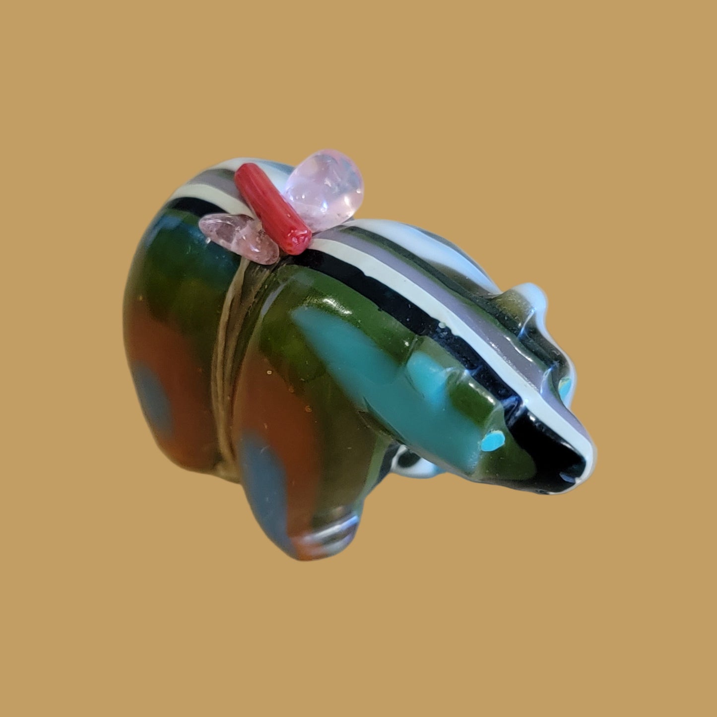 Surfite Bear w/Rose Quartz Pack Zuni Fetish