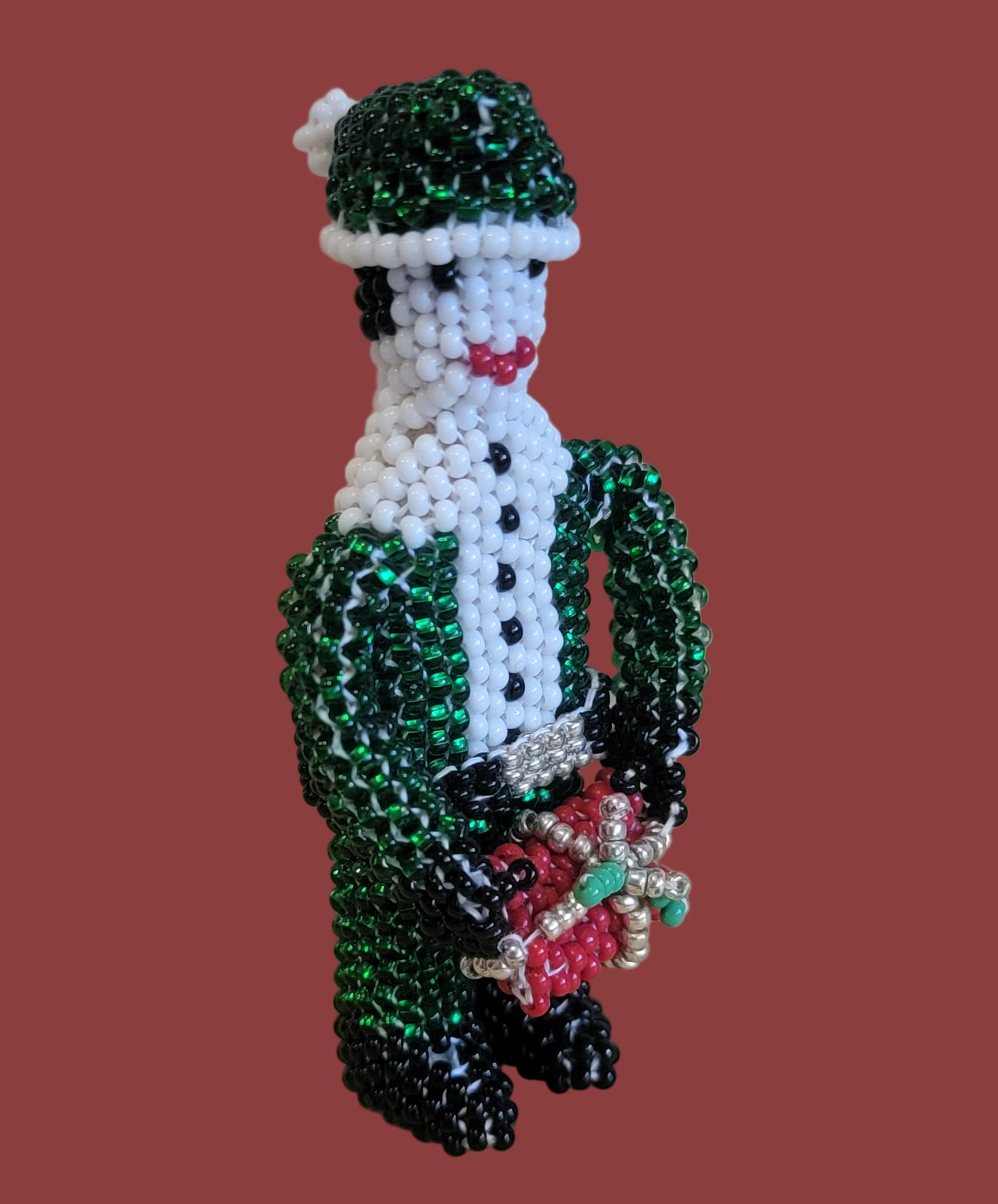 Fully Beaded Elf w/Present Indian Beadwork