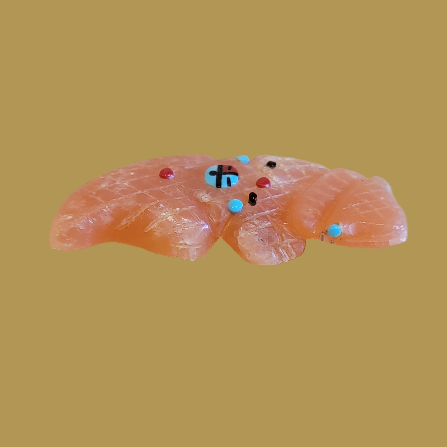 Orange Alabaster Horned Toad Lizard w/Zuni Sun Zini Fetish