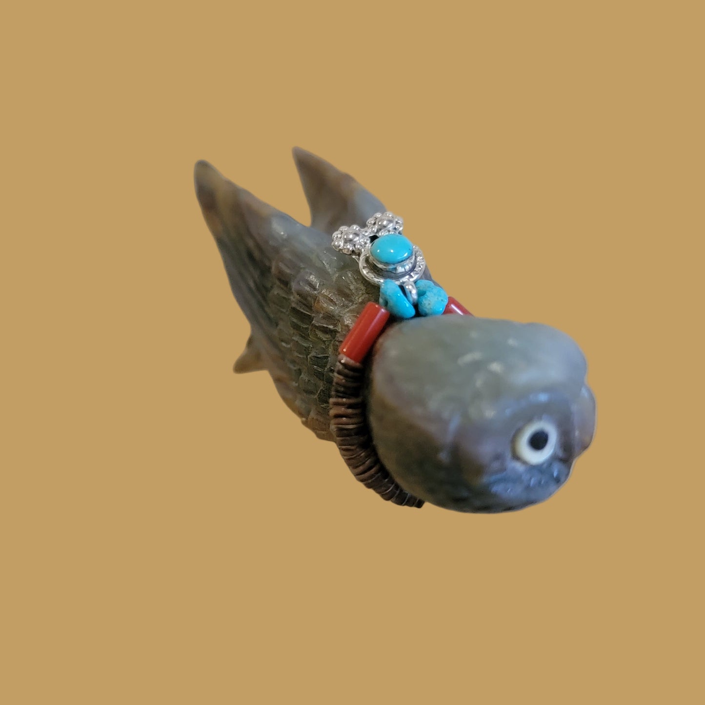 Long Winged and Watchful Fluorite Owl w/ Sterling Silver Pendant Zuni Fetish