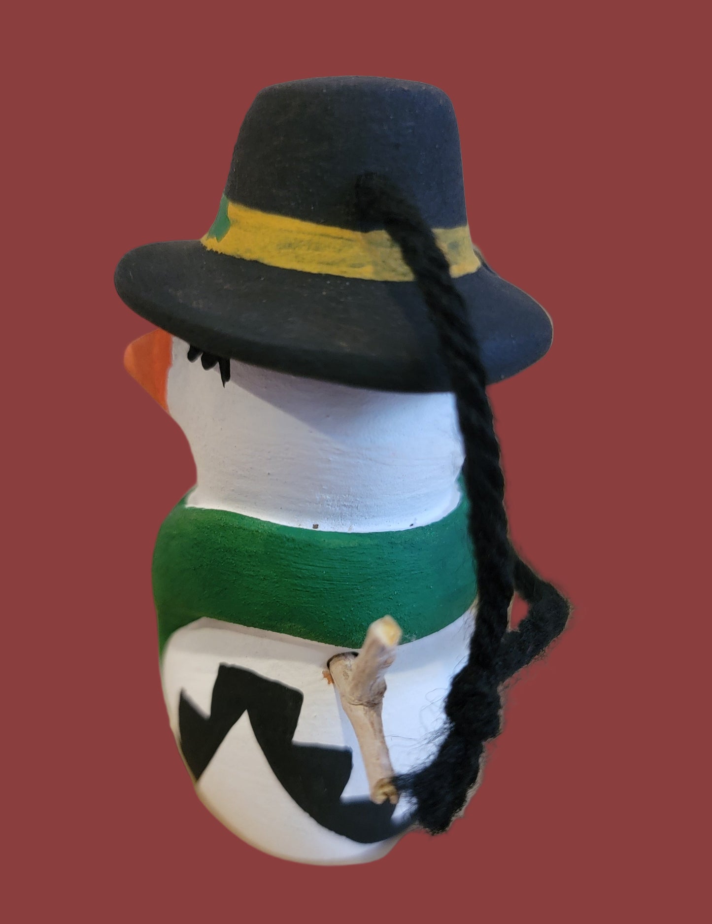 Decked Out For the Holidays Snowman Jemez Pueblo Pottery Ornament