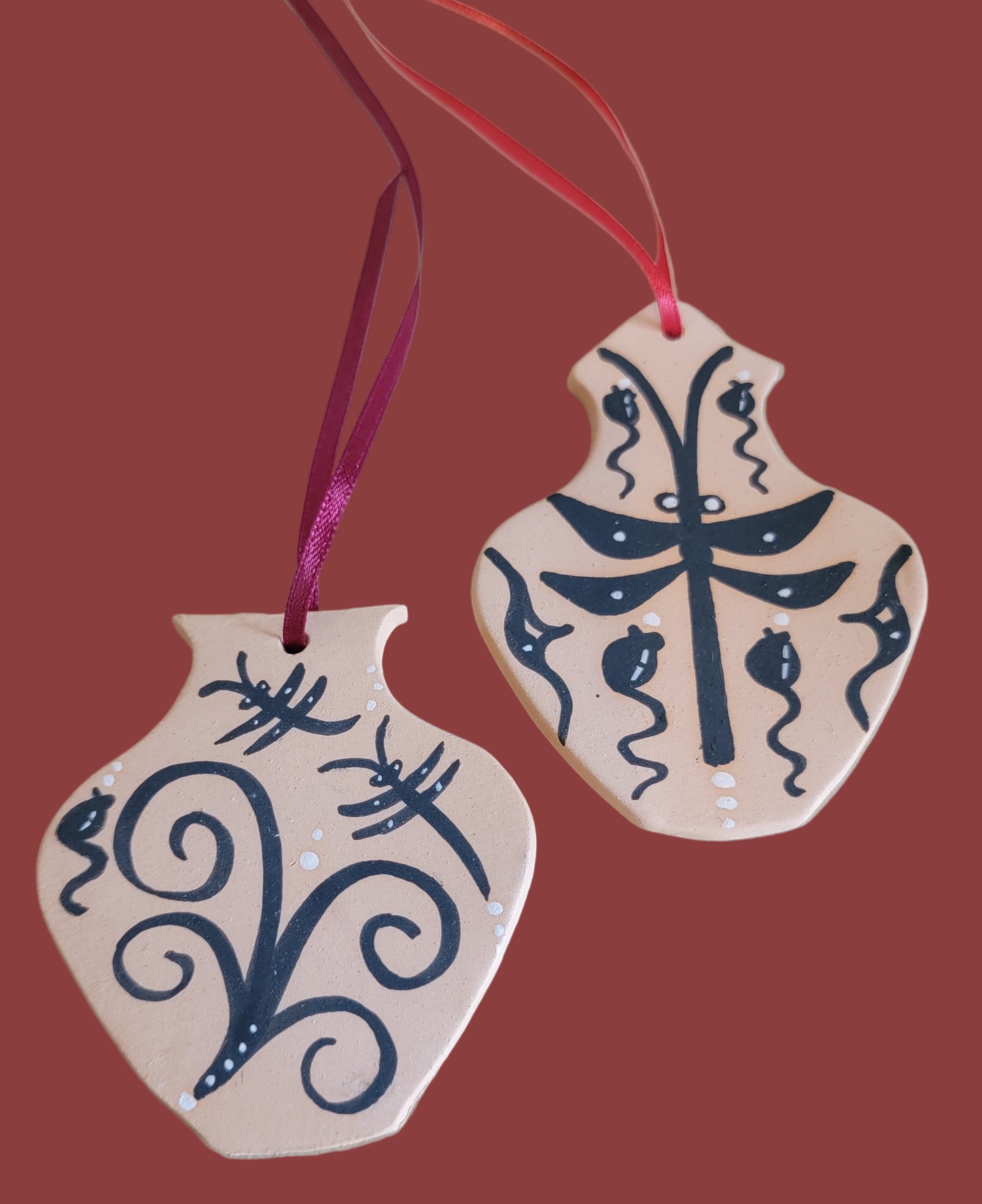 Set of Two Zuni Pueblo Pottery Ornaments w/Dragonflies