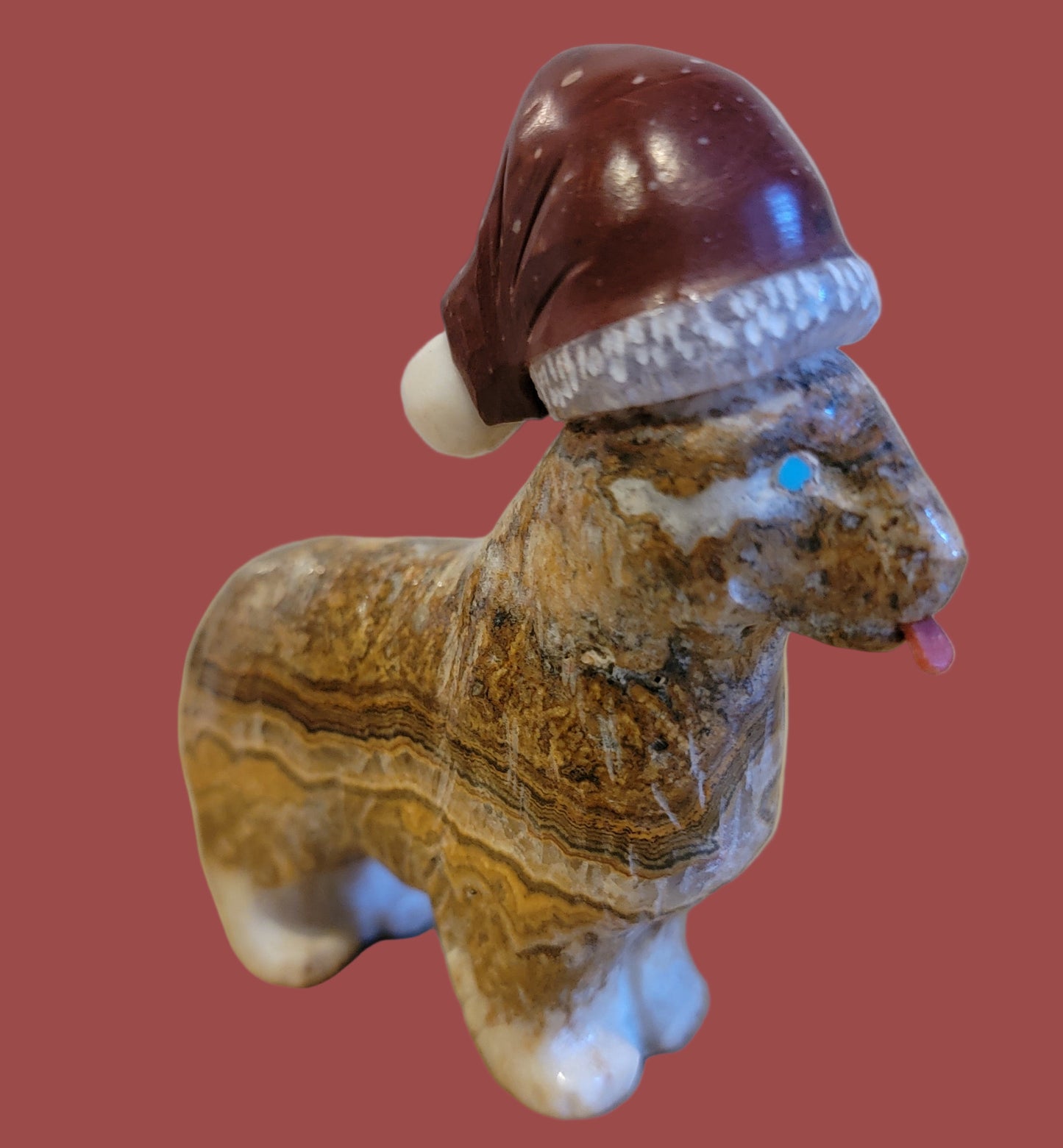 Adorable Onyx Santa Lassie Pup/ Dog with Pipestone Hat Zuni Fetish