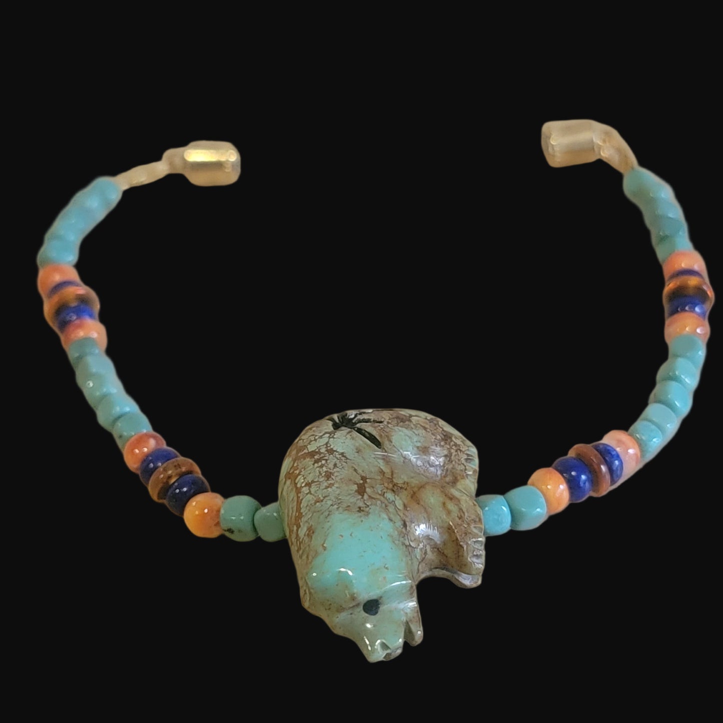 Campo Frio Turquoise Zuni Fetish Bear w/ Gemstones Bracelet Indian Jewelry
