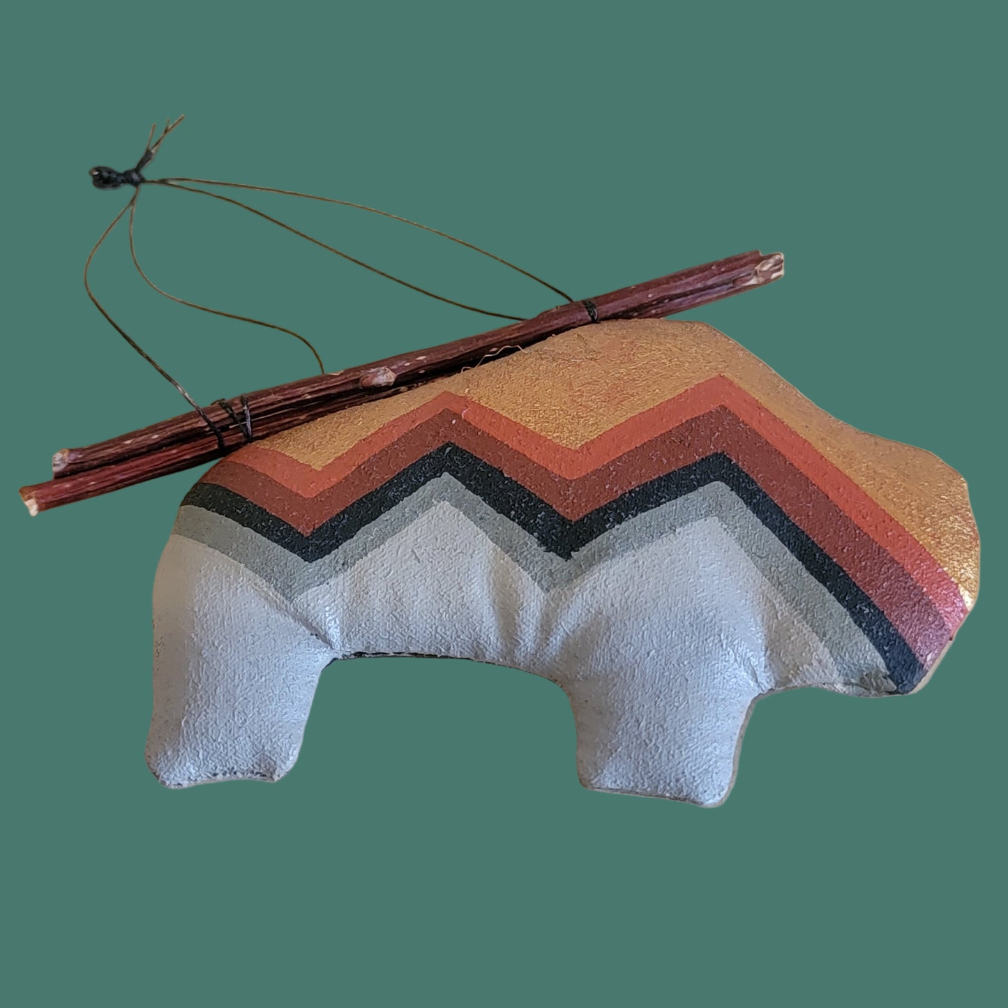 Bison/Buffalo Leather w/Twigs Handpainted Navajo Holiday Ornament