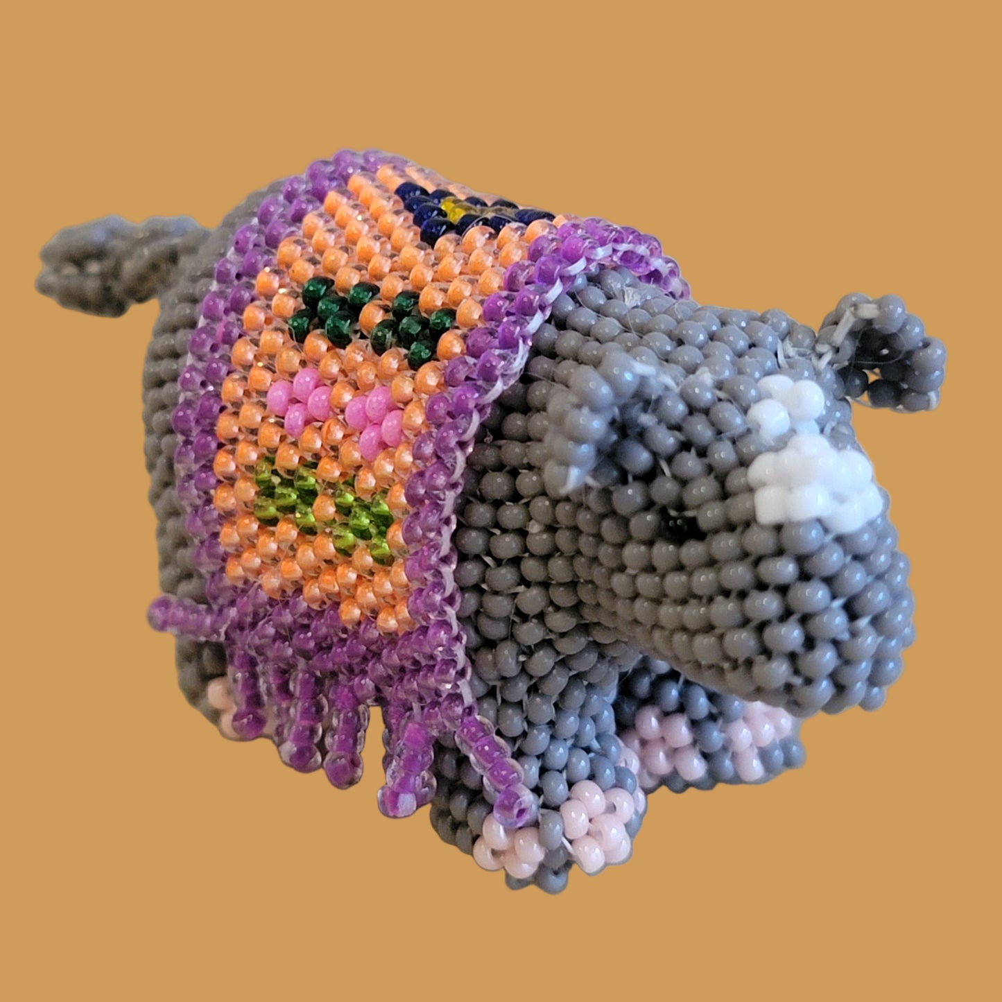 Fully Beaded Zuni Rhino w/ Beautiful Saddle Blanket Indian Beadwork