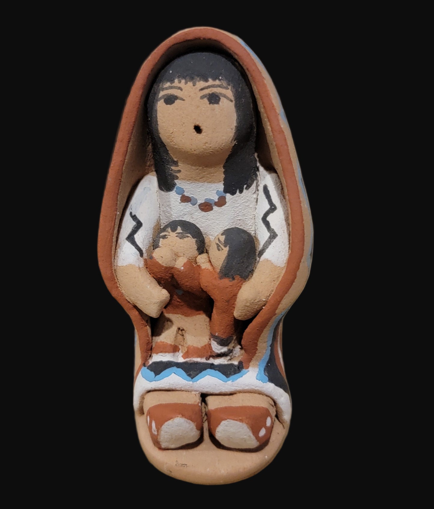 Jemez Pueblo Pottery Storyteller w/Shawl and Two Babies
