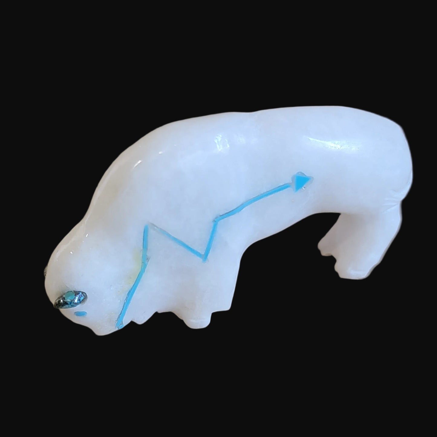 Elegant White Marble Bison/Buffalo Zuni Fetish