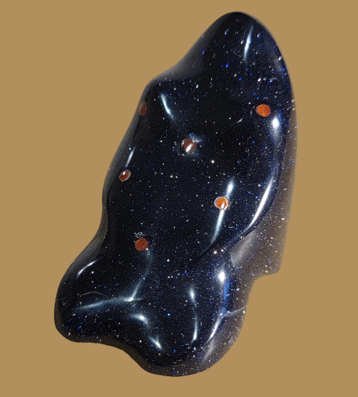 Blue Goldstone Frog w/ Coral Appointments Zuni Fetish
