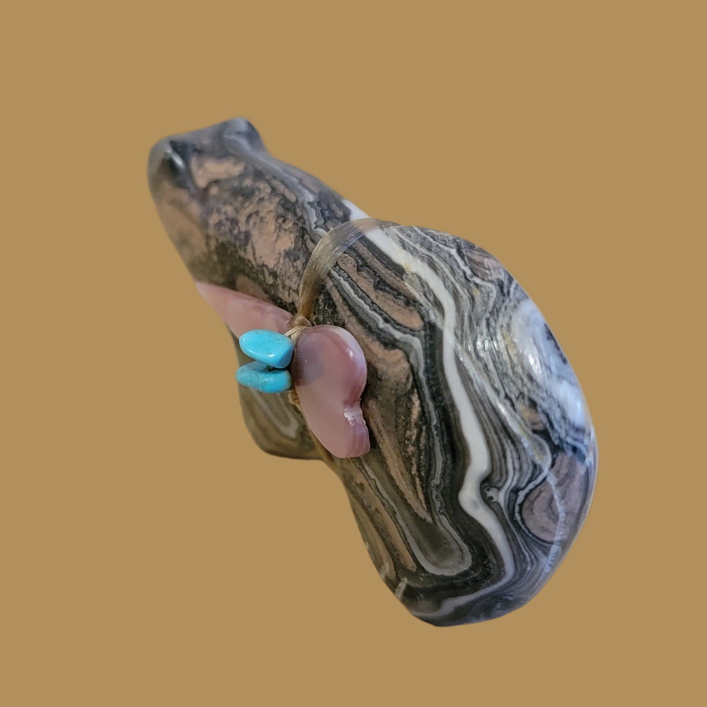 Zebra Calcite Mountain Lion w/Side Offering Zuni Fetish