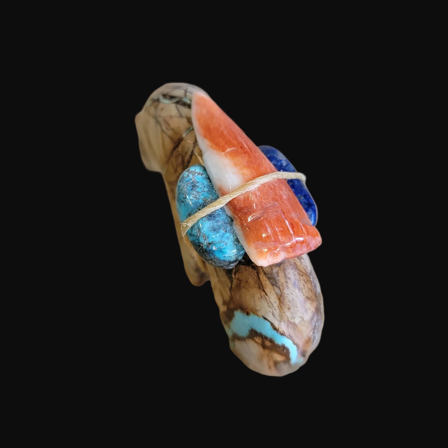 Elegant Turquoise Grizzly Medicine Bear w/Pack Zuni Fetish