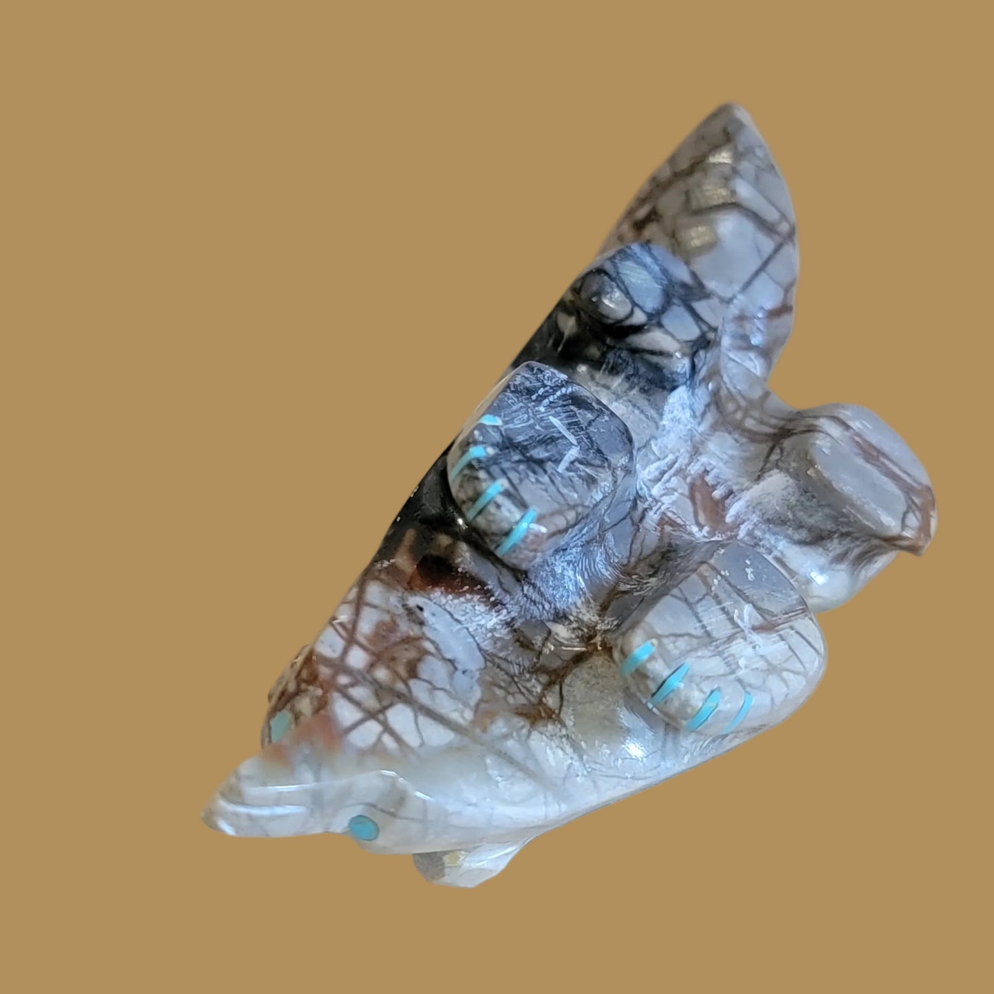 Unique Inlaid Picasso Marble Wolf Zuni Fetish