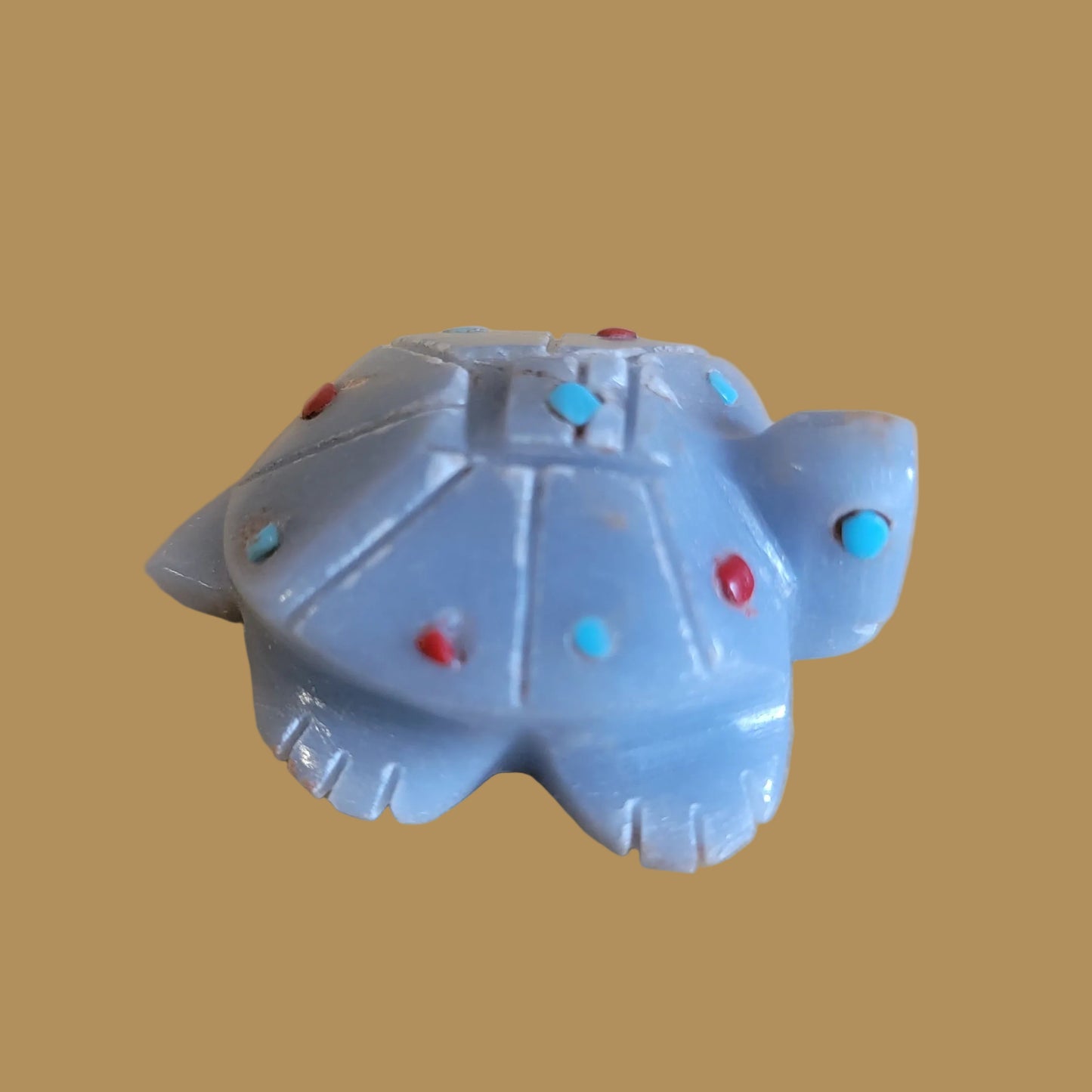 Angelite Turtle w/ Turquoise and Coral Appointments Zuni Fetish