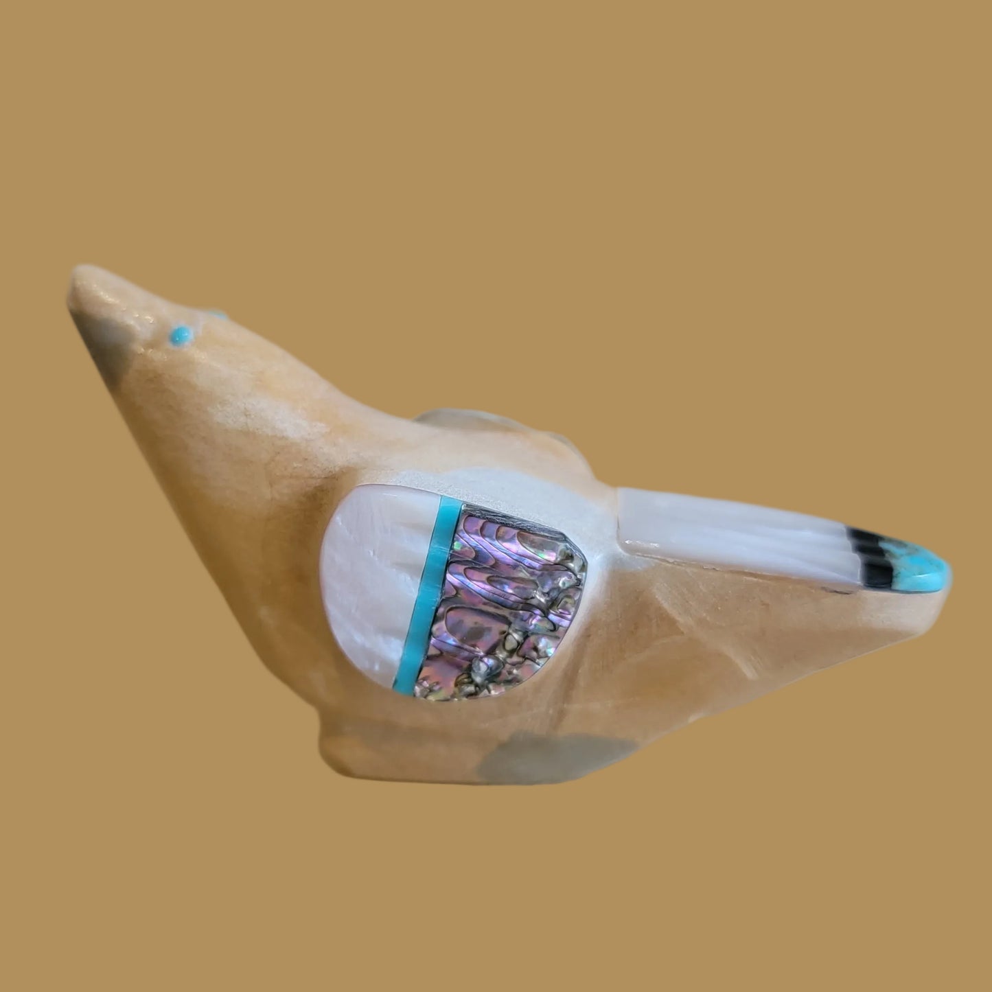 Beautiful Travertine w/ Inlay Zuni Fetish Songbird