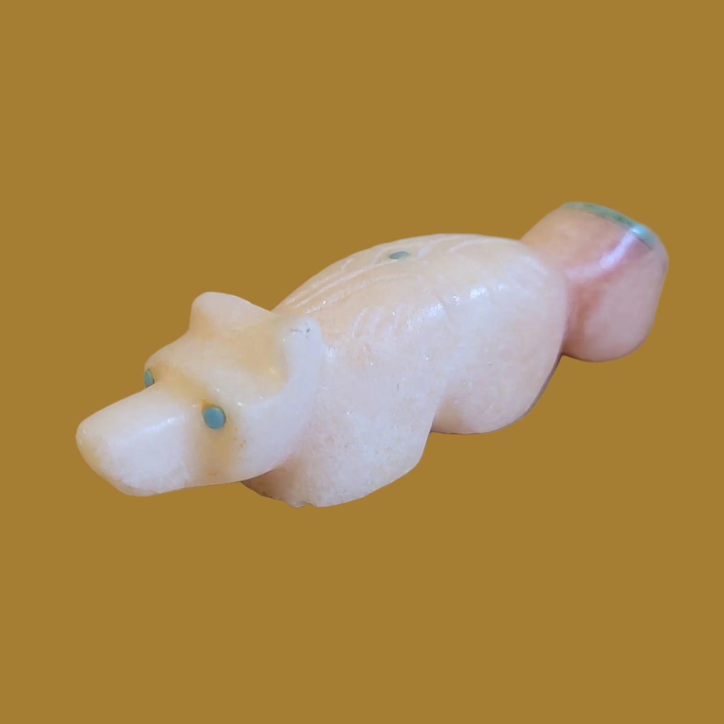 Peach Alabaster Fox w/ Inlaid Tail Zuni Fetish