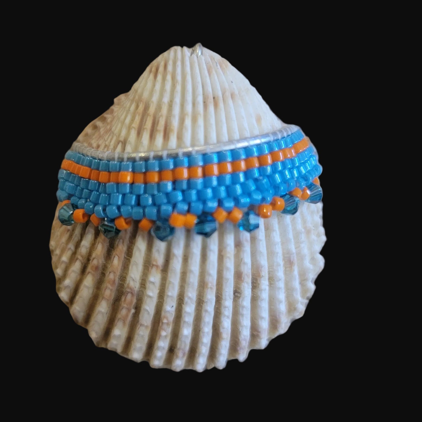 Santa Clara Pueblo Beaded Shell Necklace w/Sterling Chain Indian Beadwork/Jewelry