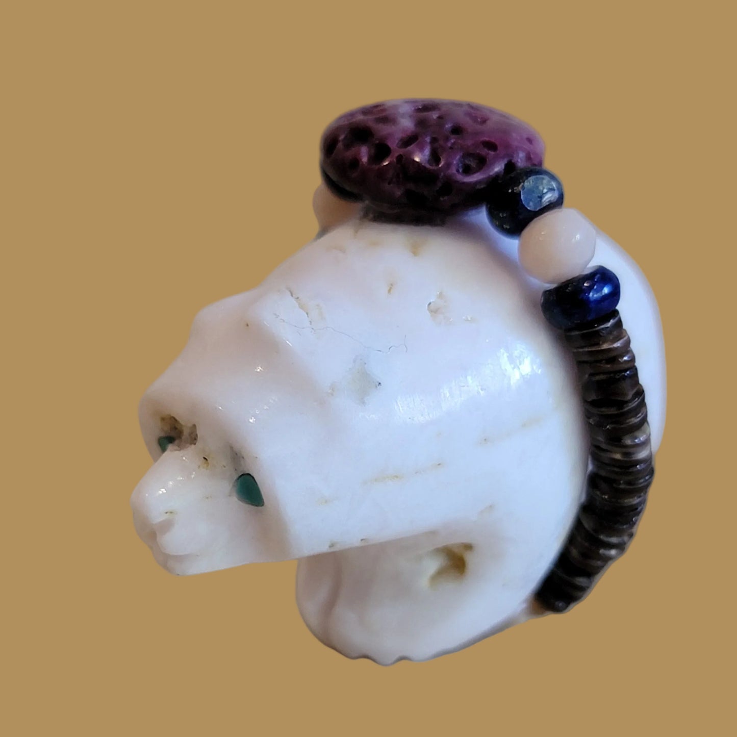 Pink Mangano Calcite Bear w/ Fancy Bundle Zuni Fetish