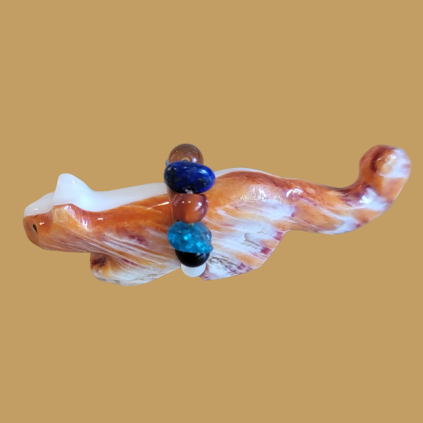 Orange Spiny Oyster Shell Zuni Fetish Mountain Lion